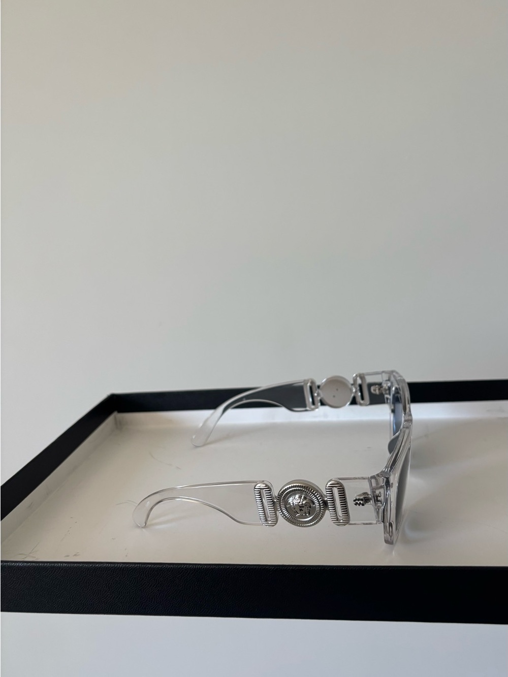Versace Clear Frame Sunglasses with Silver Medallions - Picture 3 of 4